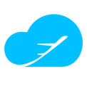 blue cloud icon Blue cloud icon with airplane silhouette inside, representing flight bookings.